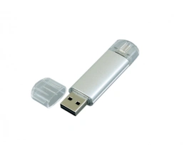 USB-флешка на 16 Гб.c дополнительным разъемом Micro USB, серебро, 16Gb