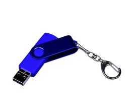 USB-флешка на 16 Гб 3 в 1 поворотный механизм, c двумя дополнительными разъемами MicroUSB и TypeC C с одноцветным металлическим клипом, синий, 16Gb