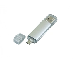 USB-флешка на 64 ГБ.c дополнительным разъемом Micro USB, серебро, 64Gb