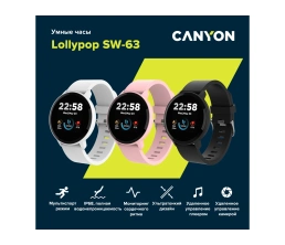 Умные часы CANYON Lollypop SW-63, IP 68, BT 5.0, сенсорный дисплей 1.3, черный