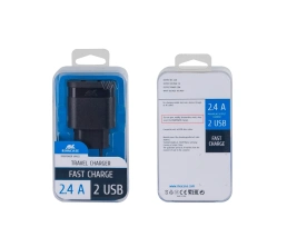 Сетевое зарядное устройство, 2 USB / 2.4 A, черный