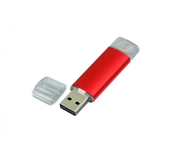 USB-флешка на 16 Гб.c дополнительным разъемом Micro USB, красный, 16Gb