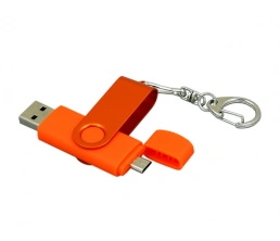 Флешка с поворотным механизмом, c дополнительным разъемом Micro USB, 16 Гб, оранжевый, 16Gb