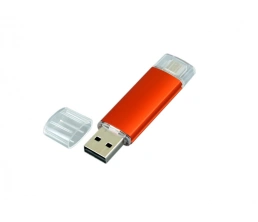 USB-флешка на 64 ГБ.c дополнительным разъемом Micro USB, оранжевый, 64Gb