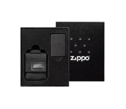 Набор ZIPPO: чёрная зажигалка Black Crackle и чёрный нейлоновый чехол, в подарочной коробке