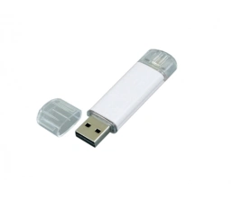 USB-флешка на 64 ГБ.c дополнительным разъемом Micro USB, белый, 64Gb