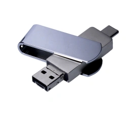 USB 3.0-флешка на 32 Гб поворотный механизм, c дополнительным разъемом Micro USB с одноцветным металлическим клипом, 32Gb