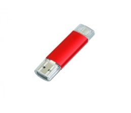 USB-флешка на 16 Гб.c дополнительным разъемом Micro USB, красный, 16Gb