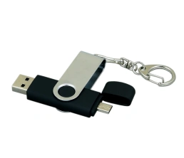 Флешка с  поворотным механизмом, c дополнительным разъемом Micro USB, 64 Гб, черный, 64Gb