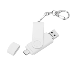 USB-флешка на 32 Гб 3 в 1 поворотный механизм, c двумя дополнительными разъемами MicroUSB и TypeC C с одноцветным металлическим клипом, белый, 32Gb