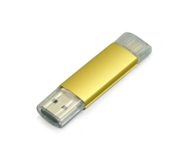 USB-флешка на 16 Гб.c дополнительным разъемом Micro USB, золотой, 16Gb