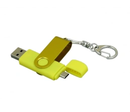 Флешка с поворотным механизмом, c дополнительным разъемом Micro USB, 64 Гб, желтый, 64Gb