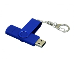 Флешка с поворотным механизмом, c дополнительным разъемом Micro USB, 64 Гб, синий, 64Gb