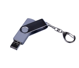 USB-флешка на 64 ГБ поворотный механизм, c двумя дополнительными разъемами MicroUSB и TypeC, серебро, 64Gb