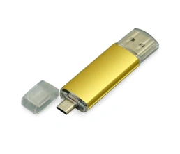 USB-флешка на 16 Гб.c дополнительным разъемом Micro USB, золотой, 16Gb