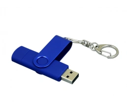 Флешка с поворотным механизмом, c дополнительным разъемом Micro USB, 32 Гб, синий, 32Gb