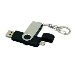 Флешка с  поворотным механизмом, c дополнительным разъемом Micro USB, 32 Гб, черный, 32Gb