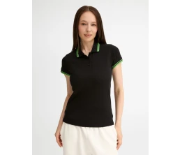 Рубашка поло женская Pasadena Women 200 с контрастной отделкой, черная с зеленым