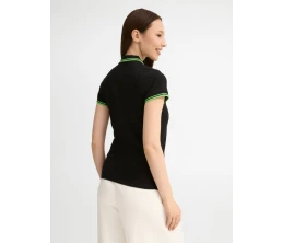 Рубашка поло женская Pasadena Women 200 с контрастной отделкой, черная с зеленым