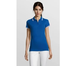 Рубашка поло женская Pasadena Women 200 с контрастной отделкой, ярко-синяя с белым