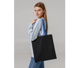 Холщовая сумка BrighTone, черная с ярко-синими ручками