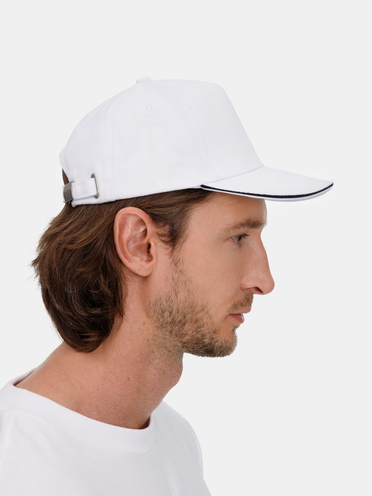 Бейсболка Long Beach, белая с темно-синим Бейсболка Long Beach, белая с темно-синим