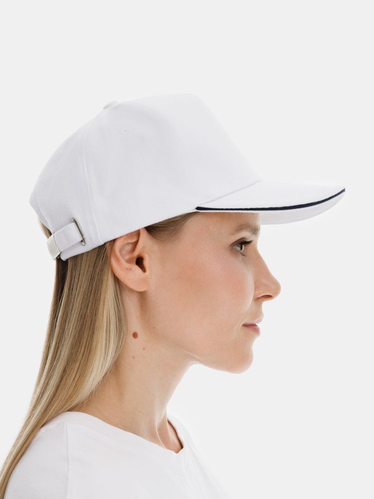 Бейсболка Long Beach, белая с темно-синим Бейсболка Long Beach, белая с темно-синим