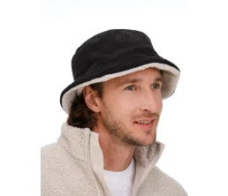 Панама Bucket двусторонняя утепленная, темно-серая с бежевым