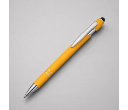 Ручка металлическая soft-touch шариковая со стилусом «Sway», желтый/серебристый