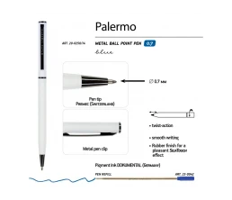 Ручка шариковая автоматическая BrunoVisconti, 0.7 мм, синяя PALERMO (белый металлический корпус)