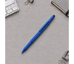 Ручка шариковая металлическая "Tool", синий. Встроенный уровень, мини отвертка, стилус