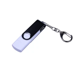 USB-флешка на 64 ГБ поворотный механизм, c двумя дополнительными разъемами MicroUSB и TypeC, белый