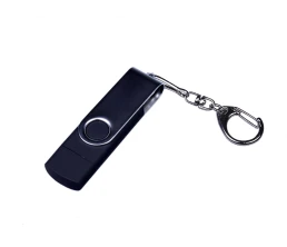 USB-флешка на 64 ГБ поворотный механизм, c двумя дополнительными разъемами MicroUSB и TypeC, черный