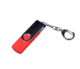 USB-флешка на 64 ГБ поворотный механизм, c двумя дополнительными разъемами MicroUSB и TypeC, красный