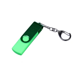 USB-флешка на 64 ГБ 3 в 1 поворотный механизм, c двумя дополнительными разъемами MicroUSB и TypeC C с одноцветным металлическим клипом, зеленый