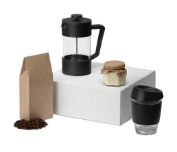 Подарочный набор с кофе, кружкой и френч-прессом "Бодрое утро", черный