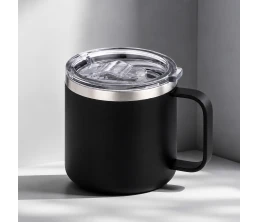 Кружка стальная Alaska с крышкой слайдером, powder coating, черный
