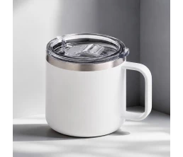 Кружка стальная Alaska с крышкой слайдером, powder coating, белый