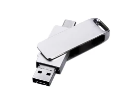 USB 2.0-флешка на 32 Гб поворотный механизм, c дополнительным разъемом Micro USB с одноцветным металлическим клипом