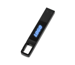 USB 2.0- флешка на 32 Гб c подсветкой логотипа «Hook LED», темно-серый, синяя подсветка
