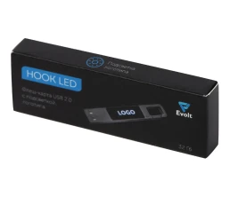 USB 2.0- флешка на 32 Гб c подсветкой логотипа «Hook LED», темно-серый, синяя подсветка
