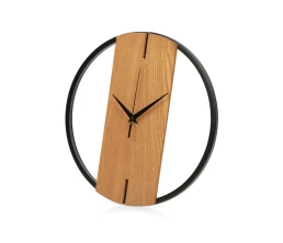 Деревянные часы с металлическим ободом, диаметр 30 см, "Time Wheel", натуральный/черный