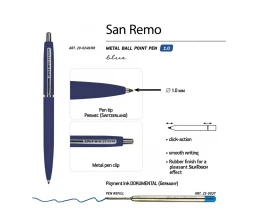 Ручка металлическая шариковая «San Remo», 1,0мм, синие чернила, ярко-синий