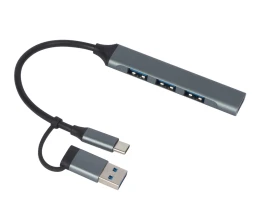 USB-хаб «Link» с коннектором 2-в-1 USB-C и USB-A, 2.0/3.0, серый