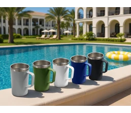 Стальная кружка с двойными стенками и порошковым покрытием 