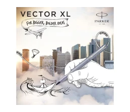 Ручка-роллер Parker Vector XL Silver Blue CT, цвет чернил black, стержень: F, в подарочной упаковке.