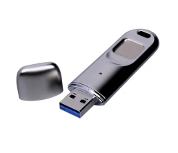 Металлическая флешка со сканером отпечатков пальцев в подарочной упаковке (Fingerprint.64.S.USB3.0, I= 64 Гб USB 3.0, Металлический корпус. Без перс.)