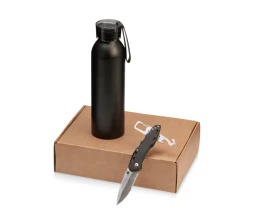 Подарочный набор с бутылкой для воды и ножом «Tourist», черный