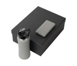 Подарочный набор с бутылкой для воды и повербанком С2, 10000 mAh, серый