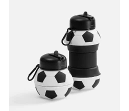 Складная бутылка для воды Football Flex, белая с черным
